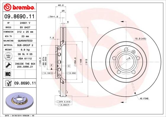 Brembo 09.8690.11 - Féktárcsa parts5.com