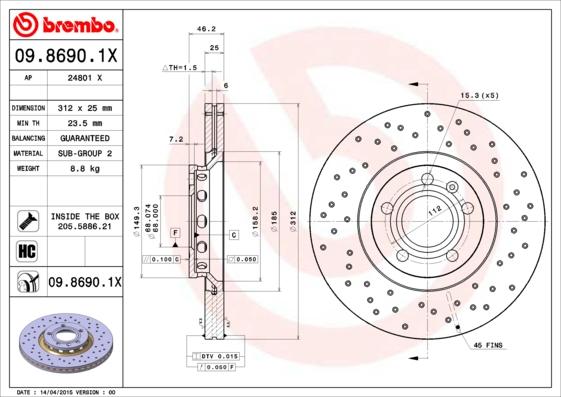 Brembo 09.8690.1X - Disc frana parts5.com