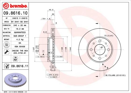 Brembo 09.8616.11 - Disco de freno parts5.com