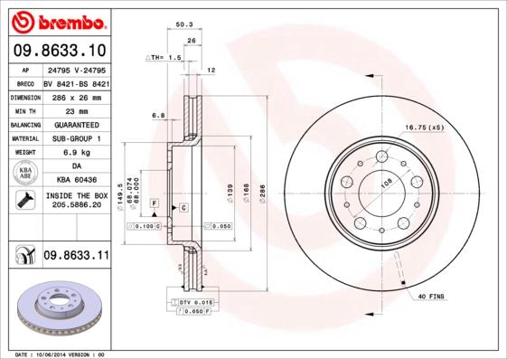 Brembo 09.8633.11 - Piduriketas parts5.com