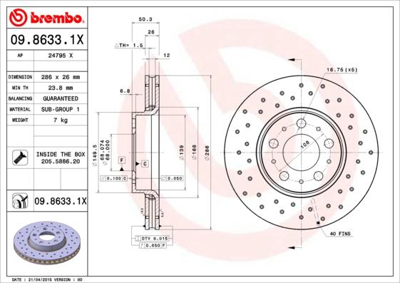 Brembo 09.8633.1X - Piduriketas parts5.com