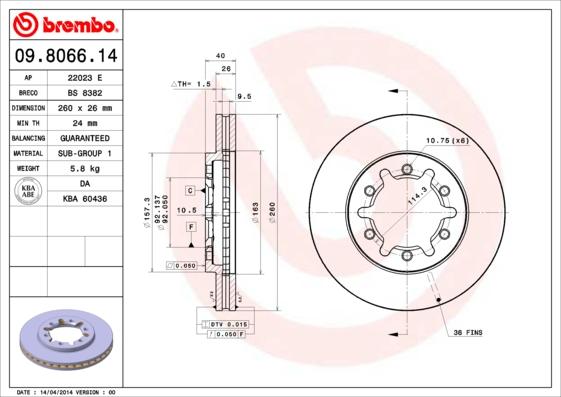 Brembo 09.8066.14 - Disc frana parts5.com