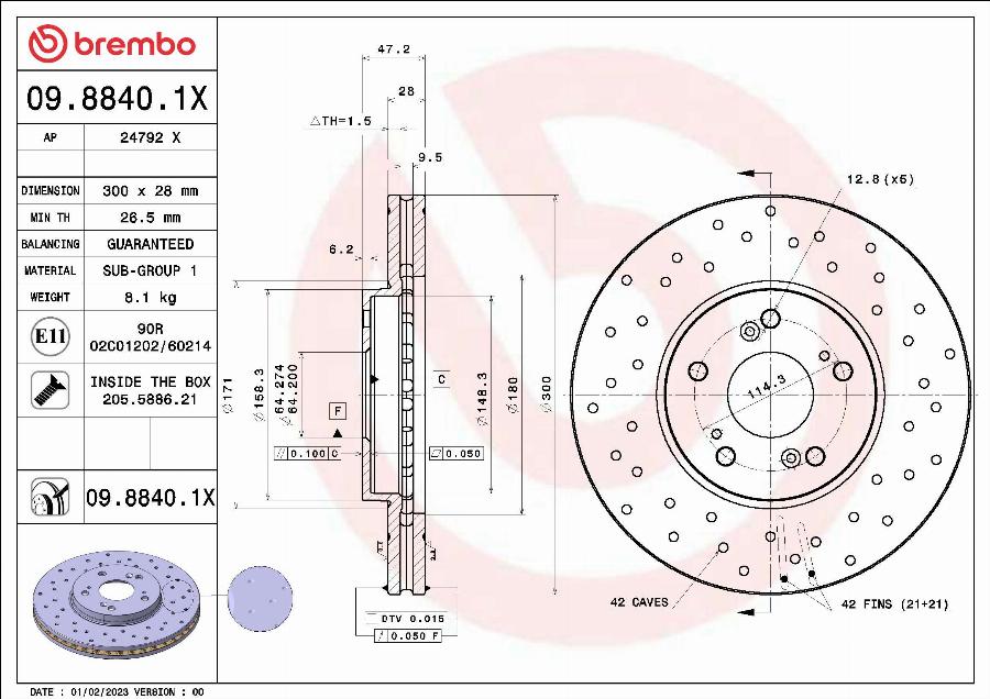 Brembo 09.8840.1X - Disc frana parts5.com