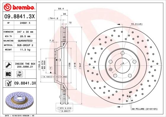 Brembo 09.8841.3X - Disc frana parts5.com