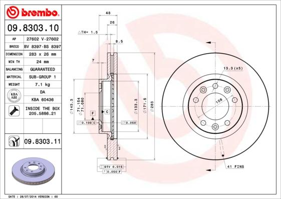 Brembo 09.8303.11 - Brake Disc parts5.com