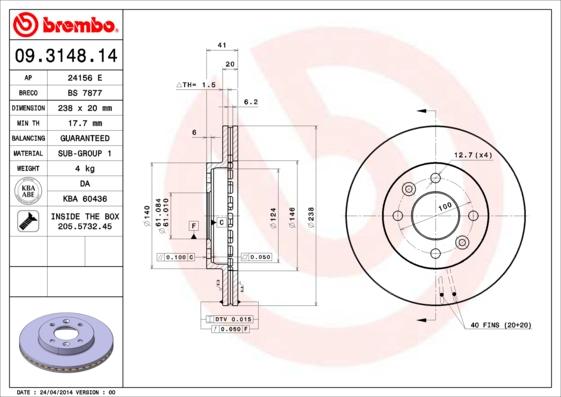 Brembo 09.3148.14 - Disco de freno parts5.com