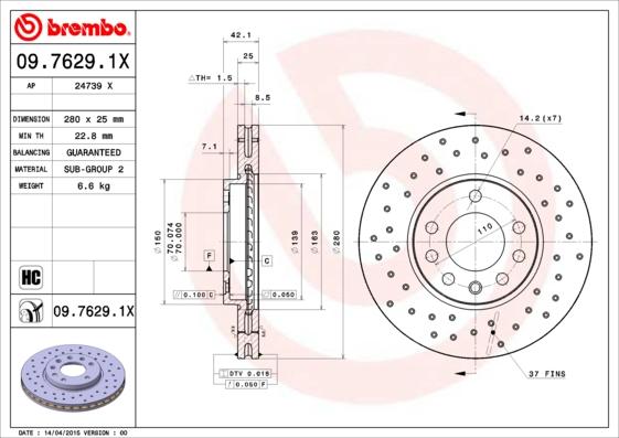 Brembo 09.7629.1X - Disc frana parts5.com