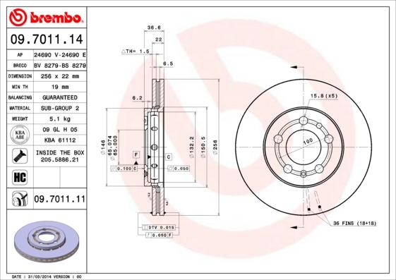 Brembo 09.7011.11 - Δισκόπλακα parts5.com