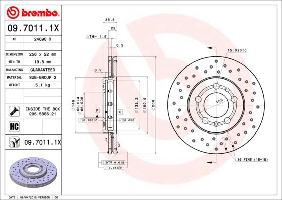 Brembo 09.7011.1X - Tarcza hamulcowa parts5.com