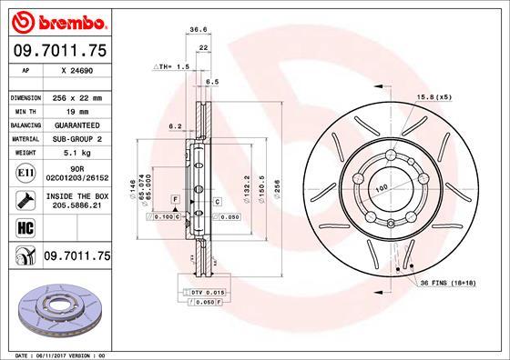 Brembo 09.7011.75 - Δισκόπλακα parts5.com