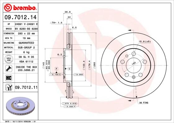 Brembo 09.7012.11 - Disc frana parts5.com