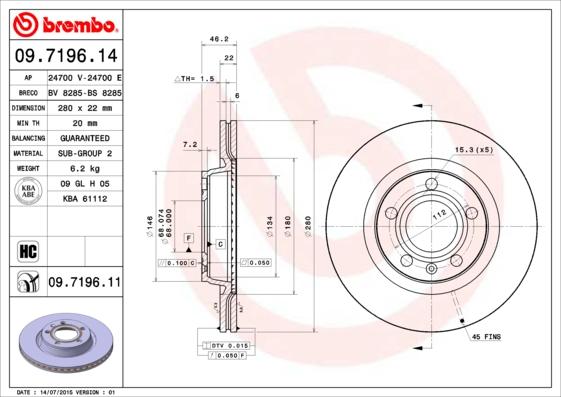 Brembo 09.7196.11 - Disco de freno parts5.com