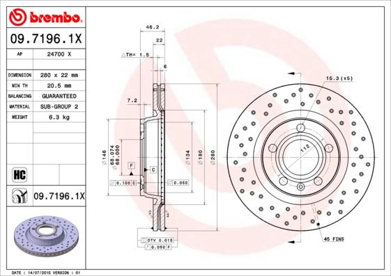 Brembo 09.7196.1X - Δισκόπλακα parts5.com