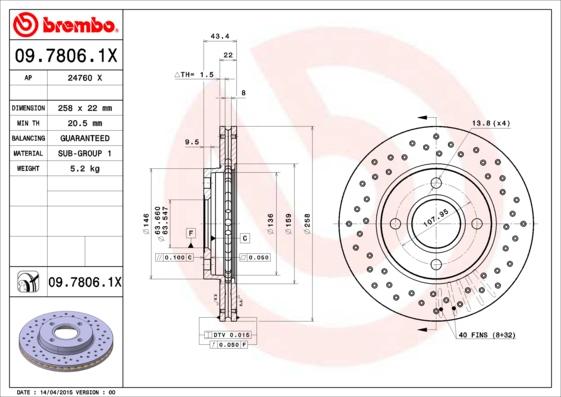 Brembo 09.7806.1X - Brake Disc parts5.com