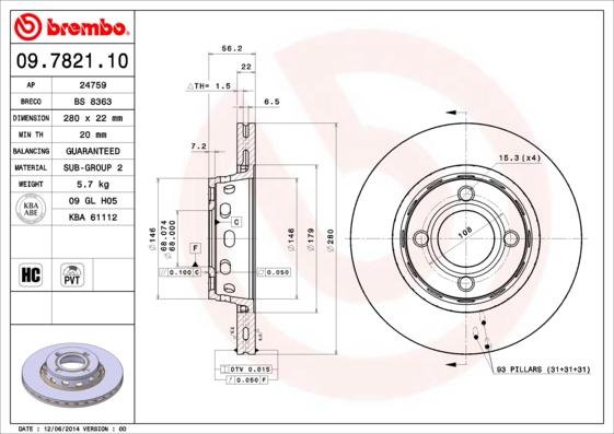 Brembo 09.7821.10 - Piduriketas parts5.com