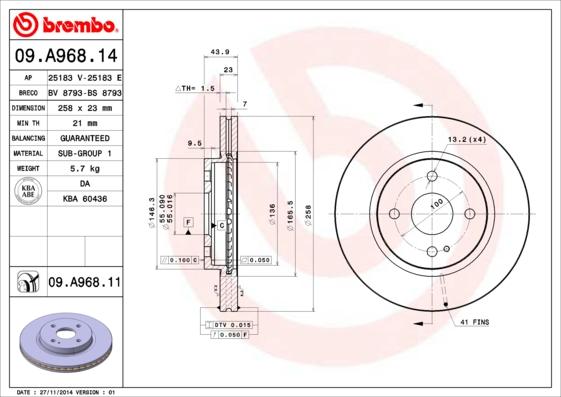 Brembo 09.A968.11 - Brake Disc parts5.com