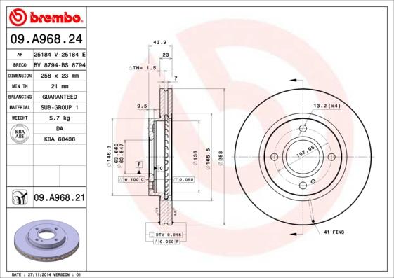 Brembo 09.A968.21 - Disc frana parts5.com