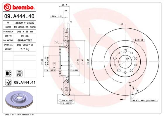 Brembo 09.A444.41 - Disc frana parts5.com