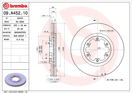 Brembo 09.A452.10 - Disc frana parts5.com