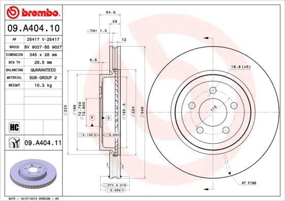 Brembo 09.A404.11 - Disco de freno parts5.com