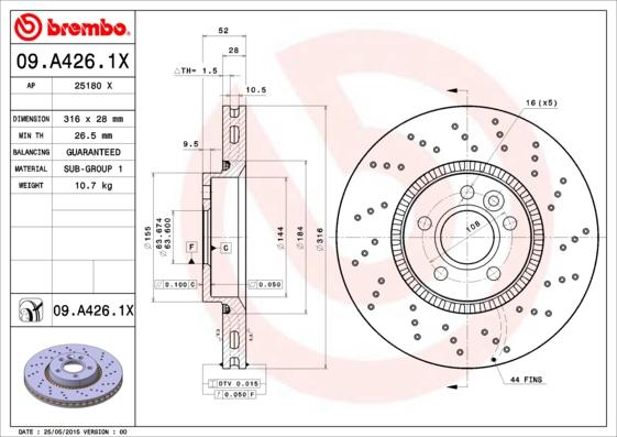 Brembo 09.A426.1X - Bremsscheibe parts5.com