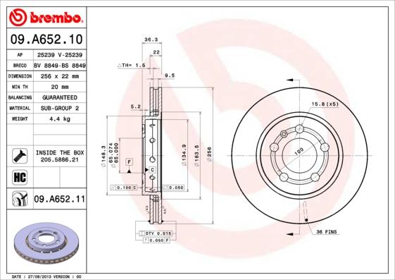 Brembo 09.A652.11 - Disque de frein parts5.com