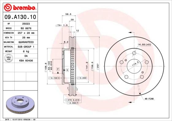 Brembo 09.A130.10 - Disque de frein parts5.com