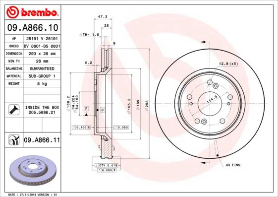 Brembo 09.A866.11 - Disc frana parts5.com