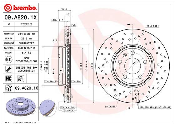 Brembo 09.A820.1X - Disc frana parts5.com