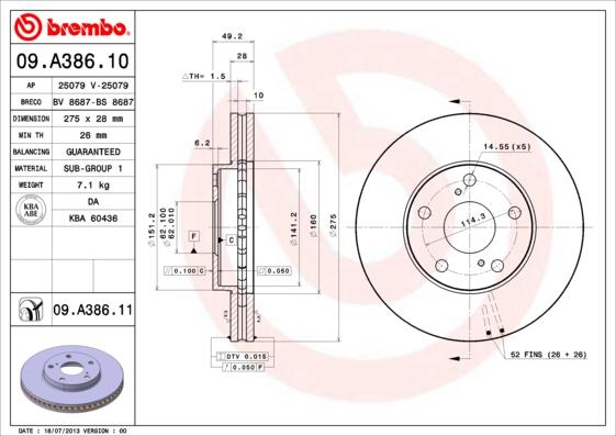 Brembo 09.A386.11 - Brake Disc parts5.com