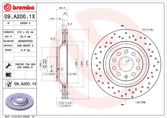 Brembo 09.A200.1X - Disc frana parts5.com