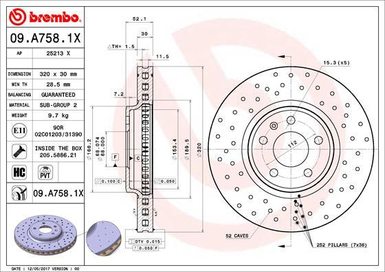 Brembo 09.A758.1X - Disc frana parts5.com