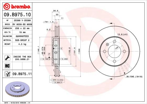 Brembo 09.B975.11 - Disc frana parts5.com