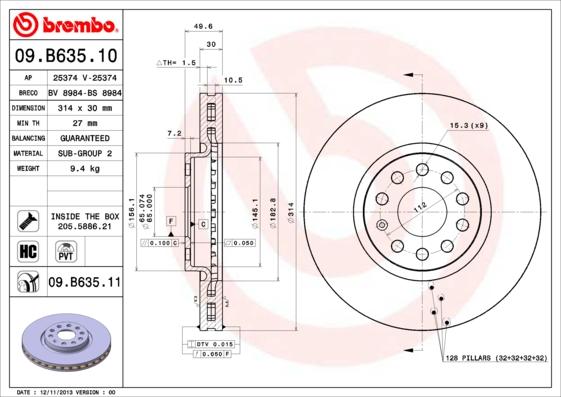 Brembo 09.B635.11 - Kočioni disk parts5.com