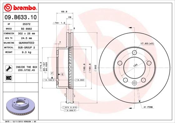 Brembo 09.B633.10 - Féktárcsa parts5.com