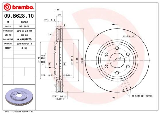 Brembo 09.B628.10 - Piduriketas parts5.com