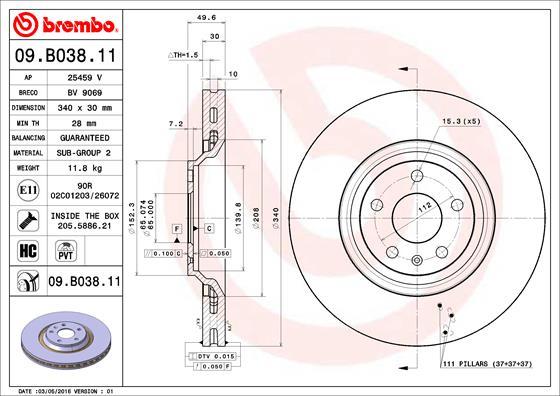 Brembo 09.B038.11 - Brake Disc parts5.com