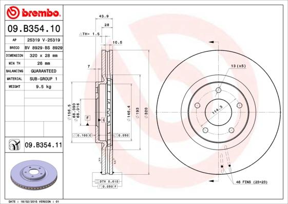 Brembo 09.B354.11 - Disc frana parts5.com