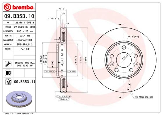 Brembo 09.B353.11 - Fren diski parts5.com