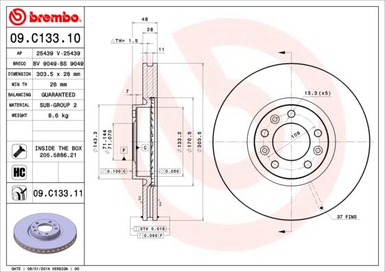 Brembo 09.C133.11 - Disc frana parts5.com