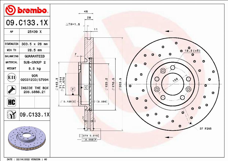 Brembo 09.C133.1X - Disc frana parts5.com