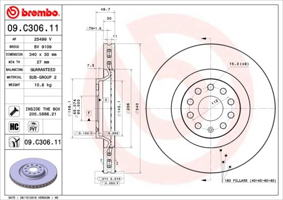 Brembo 09.C306.11 - Kočioni disk parts5.com