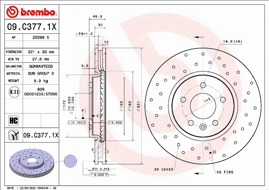 Brembo 09.C377.1X - Brake Disc parts5.com