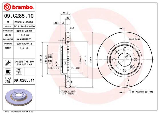 Brembo 09.C285.11 - Zavorni kolut parts5.com