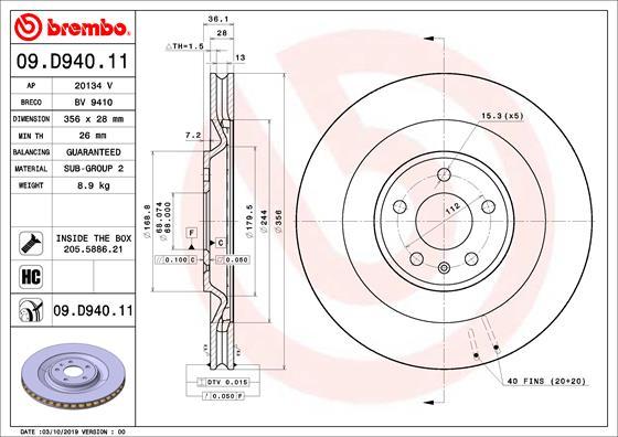 Brembo 09.D940.11 - Disc frana parts5.com