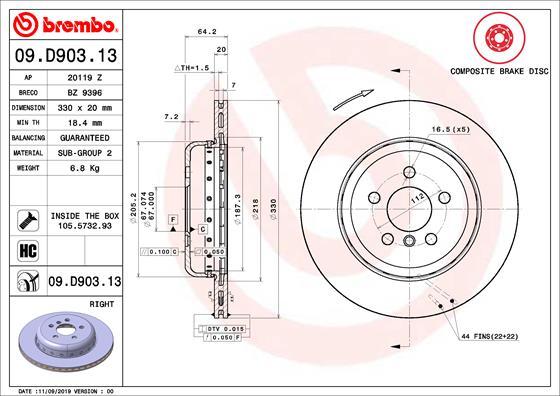 Brembo 09.D903.13 - Brake Disc parts5.com