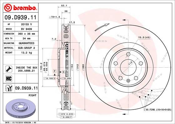 Brembo 09.D939.11 - Disc frana parts5.com