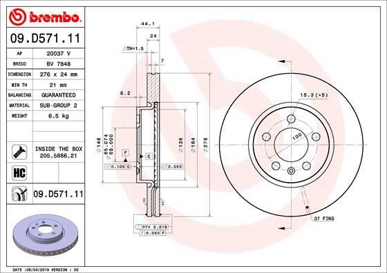 Brembo 09.D571.11 - Kočni disk parts5.com