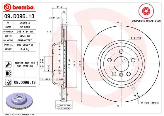 Brembo 09.D096.13 - Piduriketas parts5.com