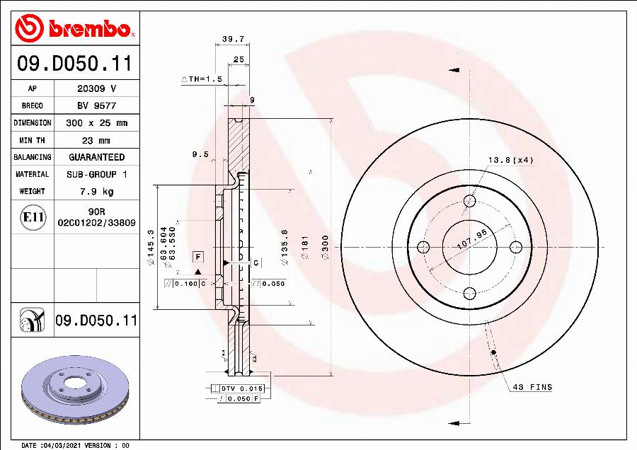 Brembo 09.D050.11 - Brake Disc parts5.com